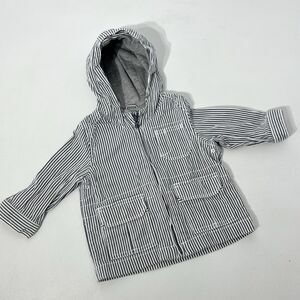 Baby Gap Jacket  6-12 mos Seersucker Blue Stripe Hooded Lined Cotton Full Zip
